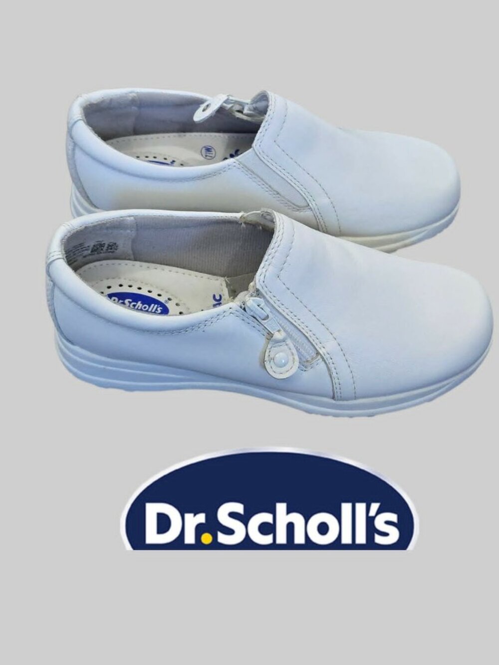 Dr. Scholls White Leather Slip On Comfort Cushioned Work Loafer Shoes Women 7.5